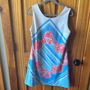 Blue and Pink Shell Print Dress Size L Lilly Pulitzer